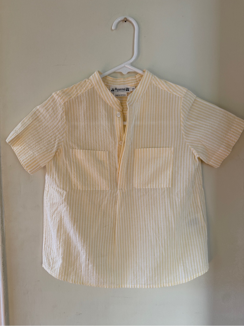 ☀️ Bonpoint Cillian Yellow Stripe Seersucker Shirt – Size 6A 💛